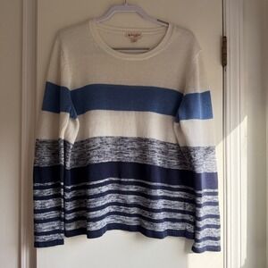 Brooks Brothers Red Fleece Striped Sweater Knit Crew Neck Long Sleeve Women XL